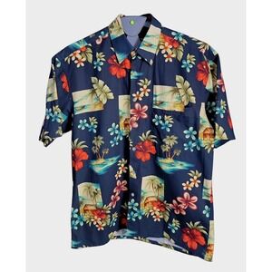 Pierre‎ Cardin Men's Black Short Sleeve Button Up Hawaiian Shirt M